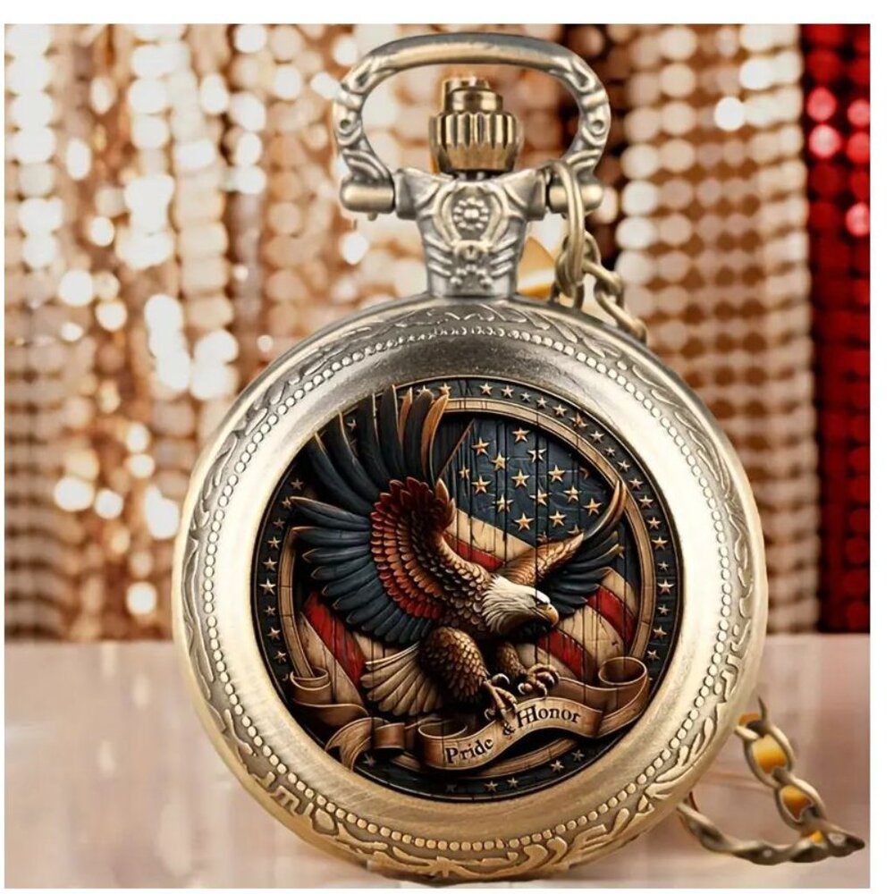 USA Flag & Eagle Pocket Watch Chain ONLY 1 in Stock